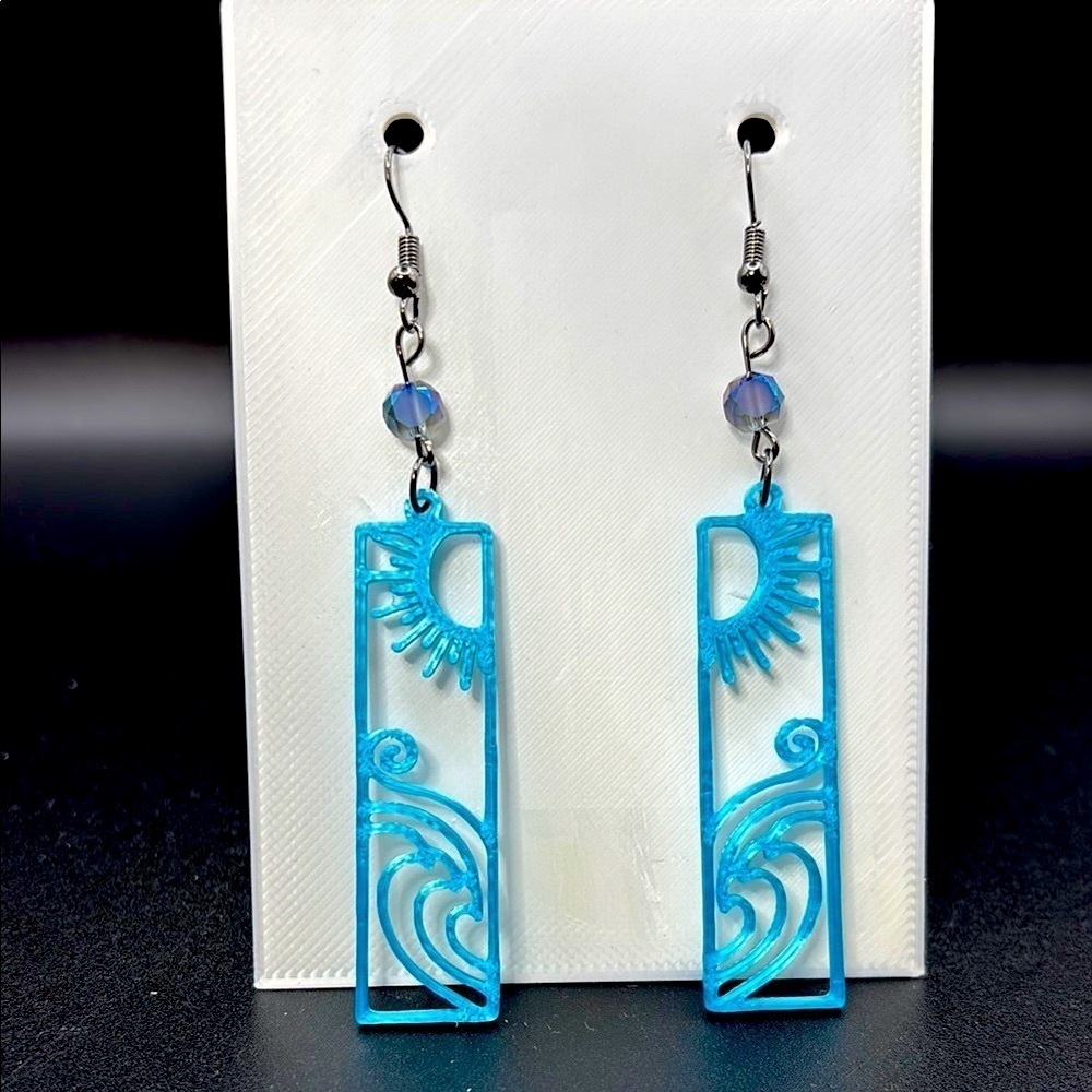 Handmade Blue Wave Earrings - Picture 5 of 6